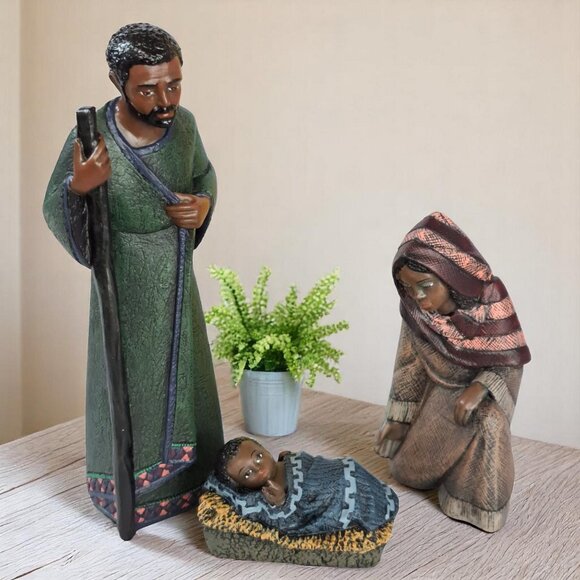 VTG 1997 Mahogany Miracle African American Nativity Set Mary Joseph Baby Jesus - Picture 8 of 11